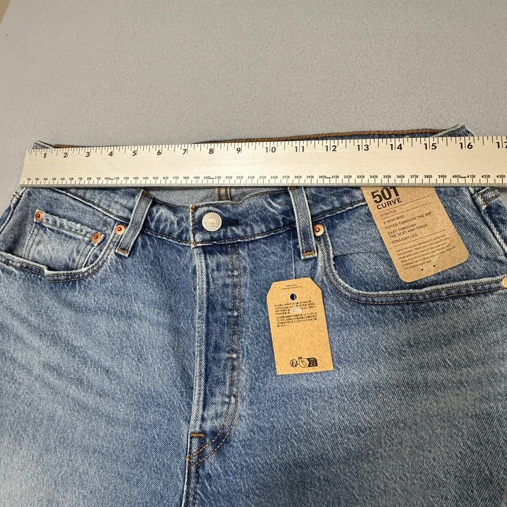 Levis 501 Curve Straight Leg Jeans Womens 32 Blue NEW High Rise‎ Stretch Denim